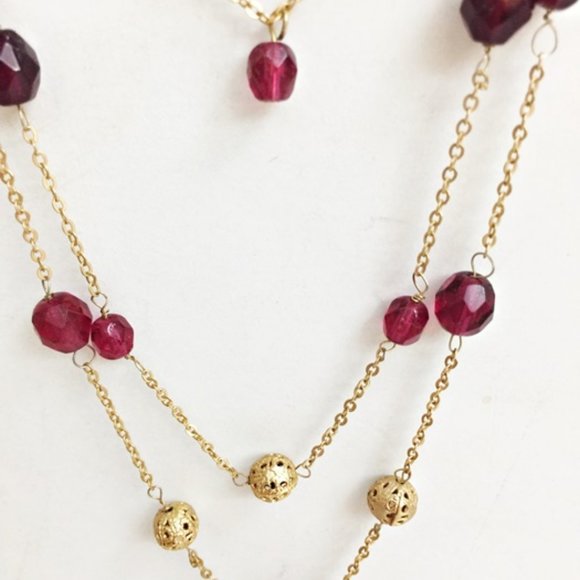 Express Necklace Tiered Layered Beads Gold Tone - Picture 2 of 7